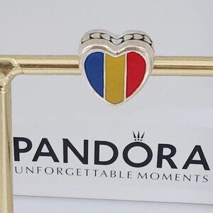 Pandora Romania Flag Heart Charm Bead Pendant S925 Sterling Silver with box